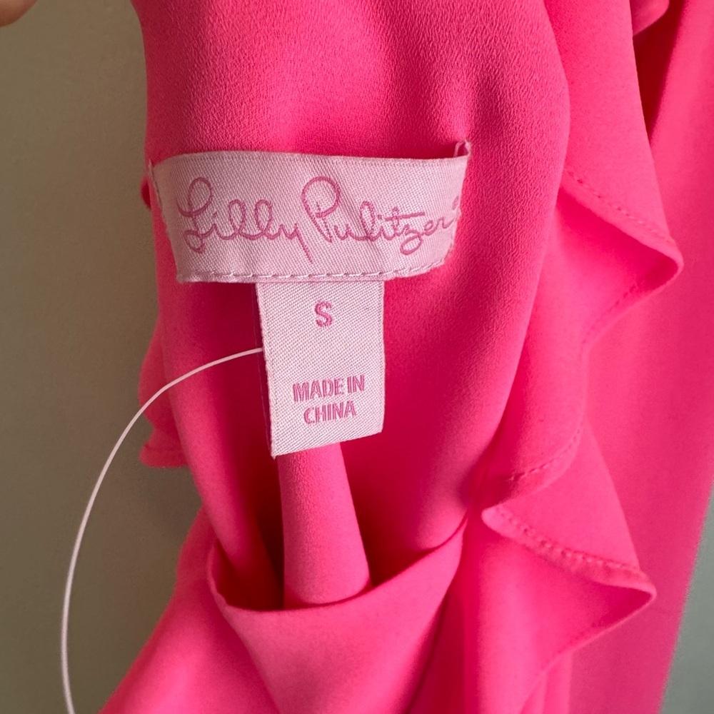 Lilly Pulitzer Padma Ruffle Top Hot Highlighter Pink Sleeveless Blouse Size S - Picture 4 of 5